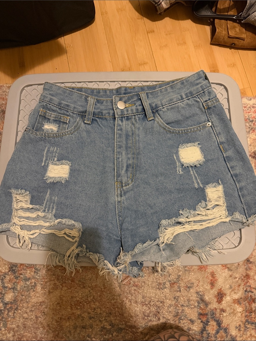 SHEIN Light Blue Distressed Denim Jean Shorts